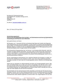  Vernehmlassungsantwort Änderung des Bundesgesetzes über die Alters- und Hinterlassenenversicherung (Systematische Verwendung der AHV-Nummer durch Behörden)