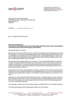  Vernehmlassungsantwort: Änderung des Bundesgesetzes über die Familienzulagen (Einführung eines vollen Lastenausgleichs und Auflösung des Fonds Familienzulagen Landwirtschaft)