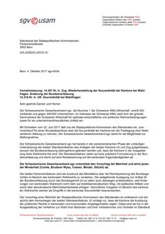 Vernehmlassung 14.307 Kt. Iv. Zug. Wiederherstellung der Souveränität der Kantone bei Wahlfragen. Änderung der Bundesverfassung