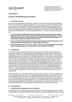  Positionspapier «Covid-19: Berufsbildung ernst nehmen»