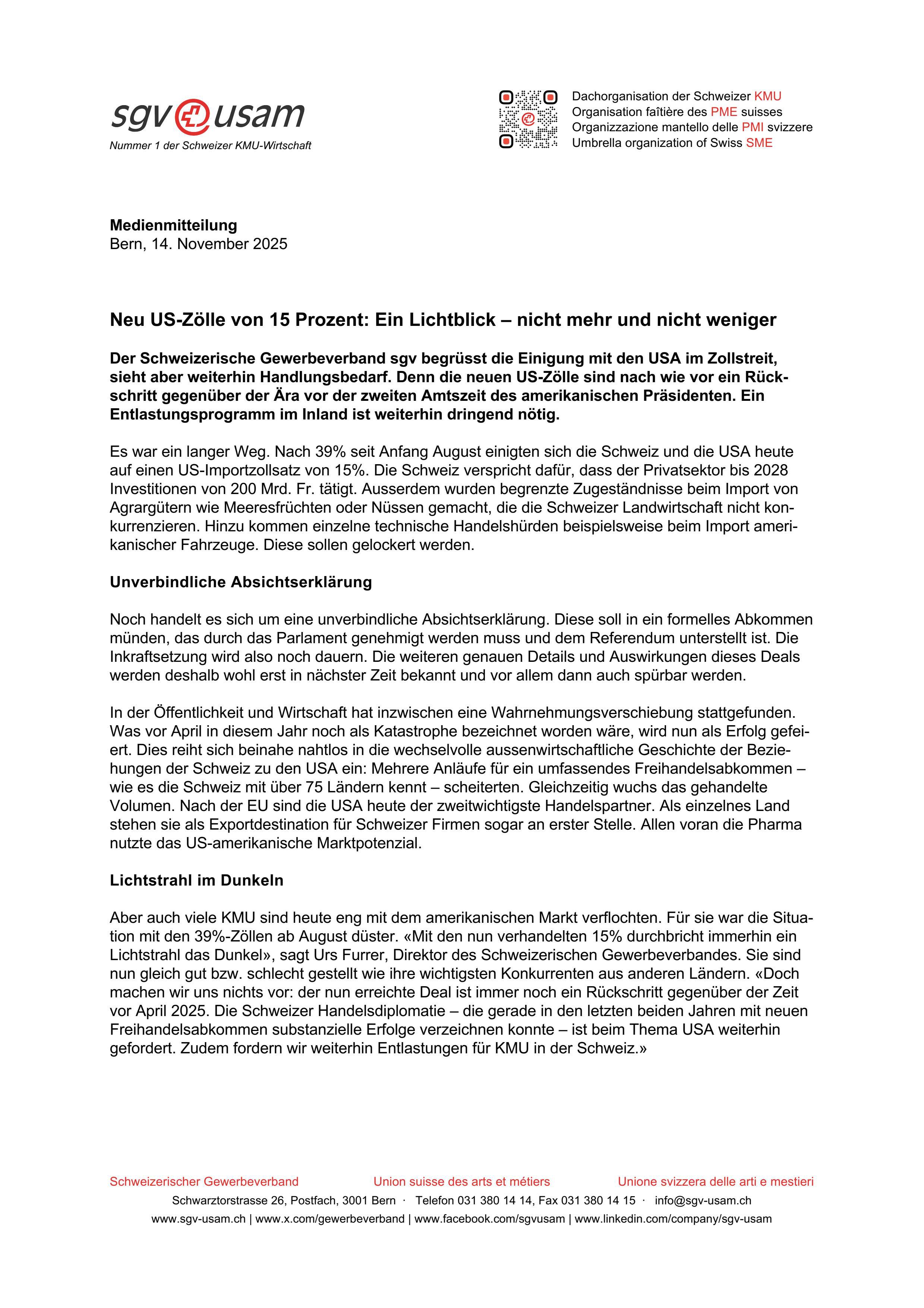 Neu US-Zölle von 15 Prozent: Ein Lichtblick – nicht mehr und nicht weniger