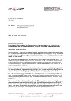  Vernehmlassungsantwort: Änderung der Verordnung über die Krankenversicherung (KVV)